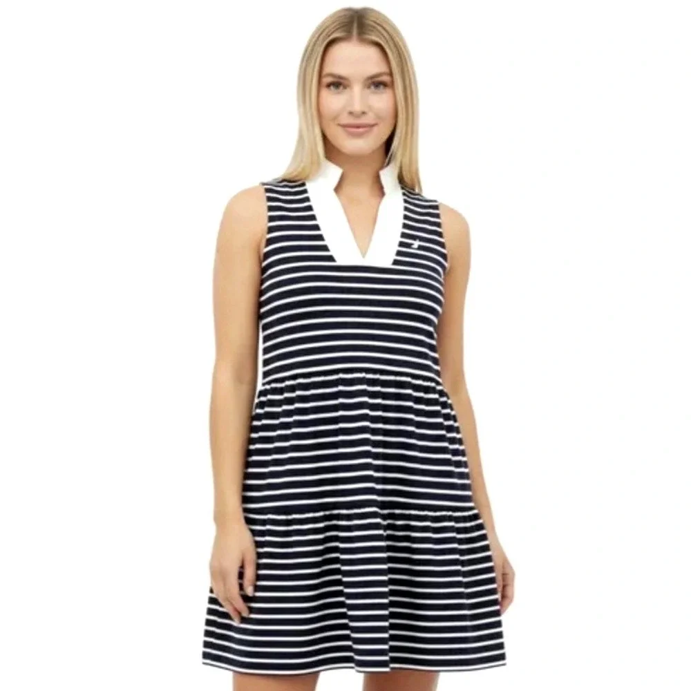 NEW! Nautica Jeans Striped Sleeveless Tiered Tank Dress Navy White SZ XXL - Picture 2 of 11